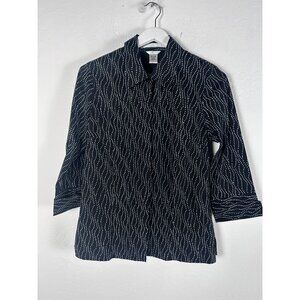 Geoffrey Beene Sport Women Black/White Dotted Blouse Top Shirt Large Stretch New